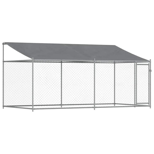 hundegård med tag og låge 4x2x2 m galvaniseret stål grå
