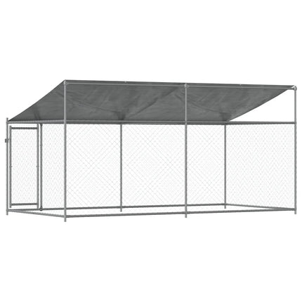 hundegård med tag og låge 4x2x2 m galvaniseret stål grå