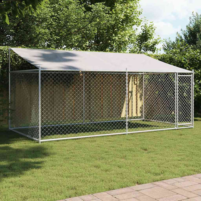 hundegård med tag og låge 4x2x2 m galvaniseret stål grå
