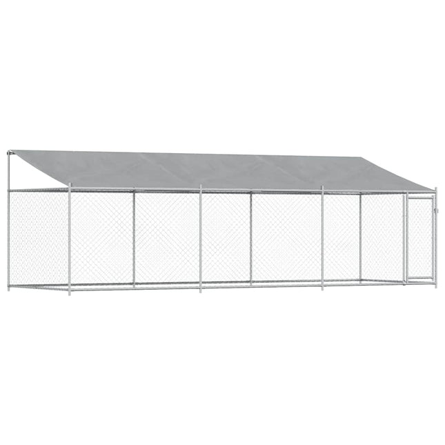 hundegård med tag og låge 6x2x2 m galvaniseret stål grå