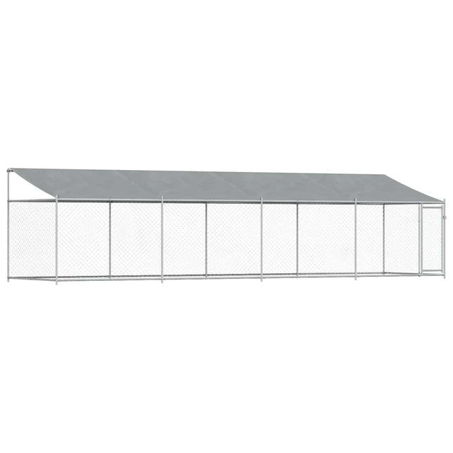 hundegård med tag og låge 8x2x2 m galvaniseret stål grå