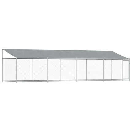 hundegård med tag og låge 8x2x2 m galvaniseret stål grå