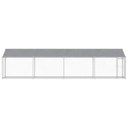 hundegård med tag og låge 8x2x2 m galvaniseret stål grå
