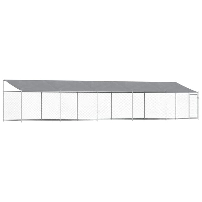 hundegård med tag og låge 10x2x2 m galvaniseret stål grå