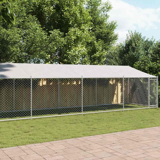 hundegård med tag og låge 10x2x2 m galvaniseret stål grå