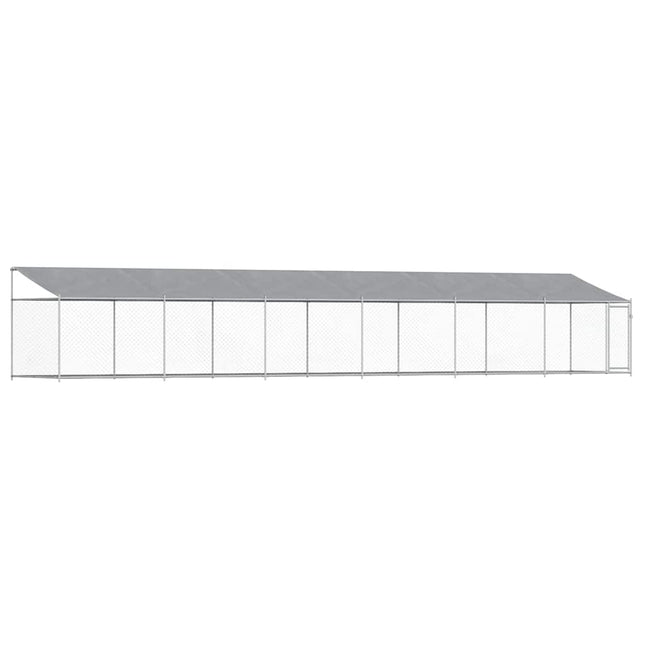 hundegård med tag og låge 12x2x2 m galvaniseret stål grå