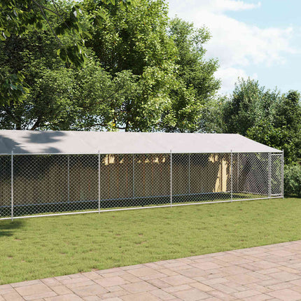 hundegård med tag og låge 12x2x2 m galvaniseret stål grå