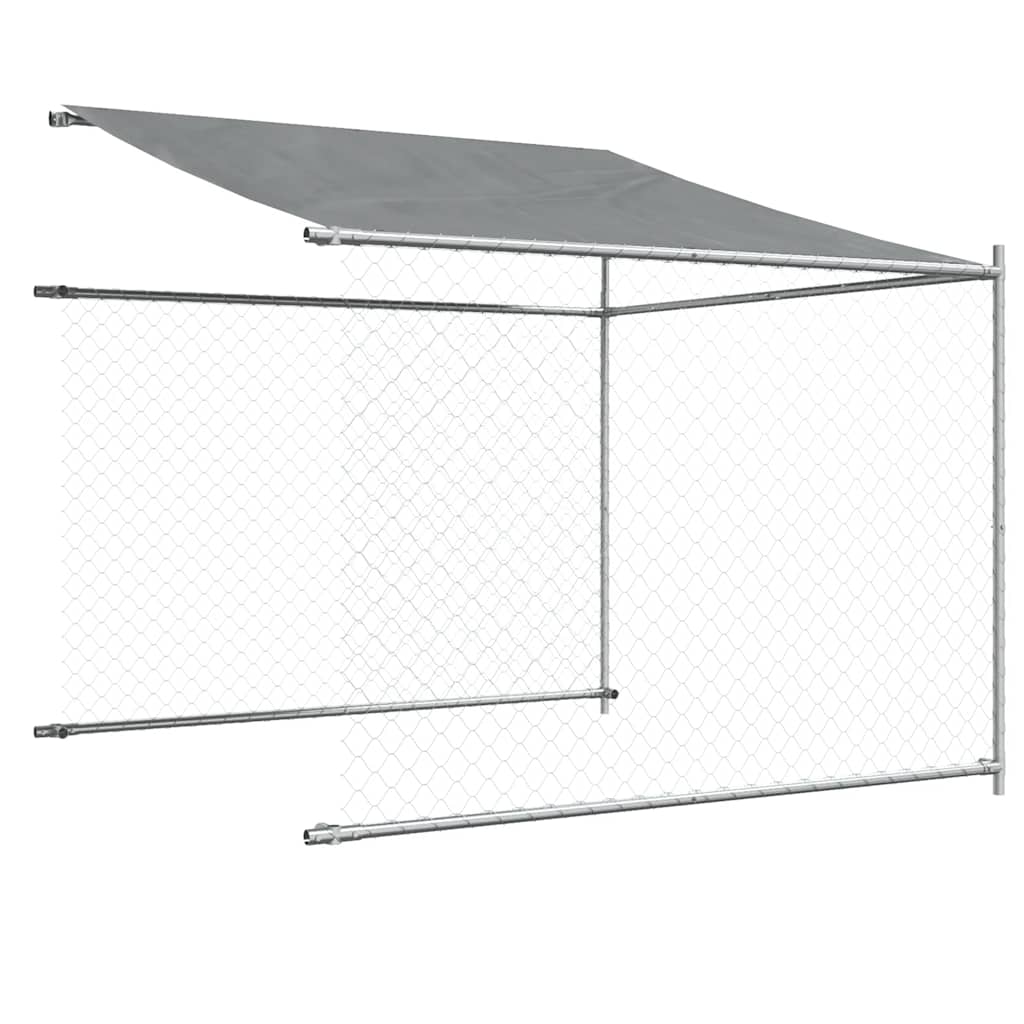 hundegård med tag og låge 12x2x2 m galvaniseret stål grå