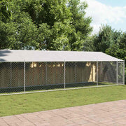 hundegård med tag og låge 12x2x2 m galvaniseret stål grå