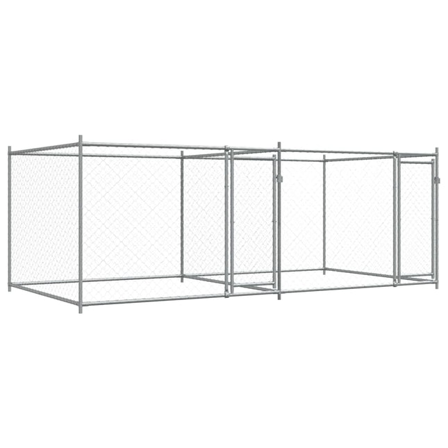 hundegård med låge 4x2x1,5 m galvaniseret stål grå
