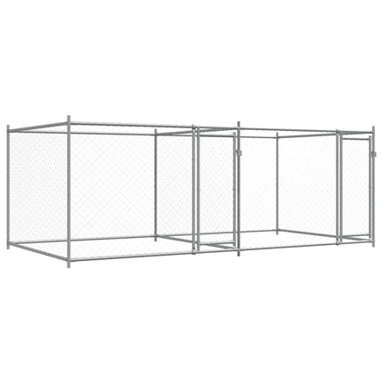 hundegård med låge 4x2x1,5 m galvaniseret stål grå