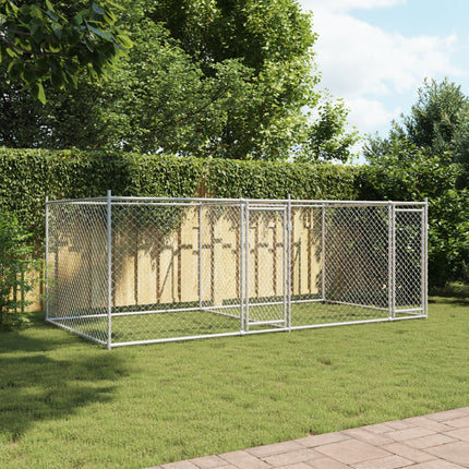 hundegård med låge 4x2x1,5 m galvaniseret stål grå