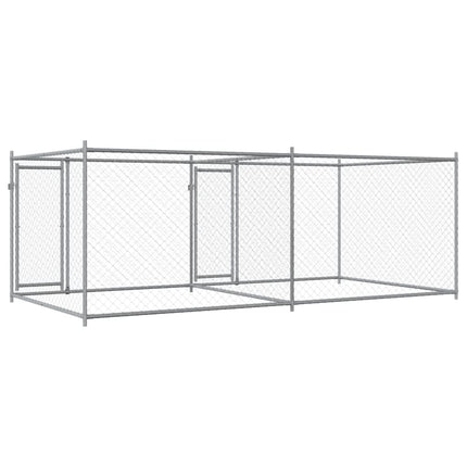 hundegård med låge 4x2x1,5 m galvaniseret stål grå
