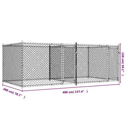 hundegård med låge 4x2x1,5 m galvaniseret stål grå