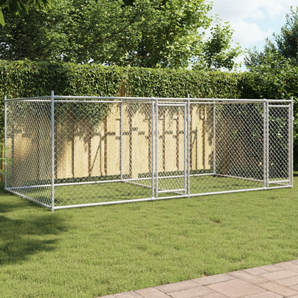 hundegård med låge 4x2x1,5 m galvaniseret stål grå