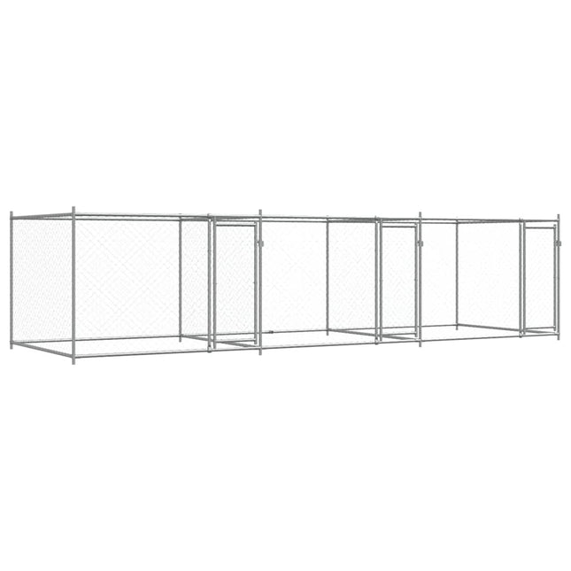 hundegård med låge 6x2x1,5 m galvaniseret stål grå