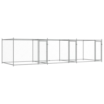 hundegård med låge 6x2x1,5 m galvaniseret stål grå