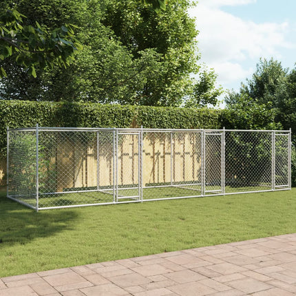 hundegård med låge 6x2x1,5 m galvaniseret stål grå