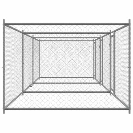 hundegård med låge 6x2x1,5 m galvaniseret stål grå