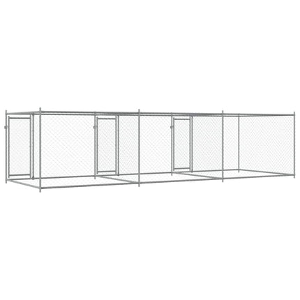 hundegård med låge 6x2x1,5 m galvaniseret stål grå