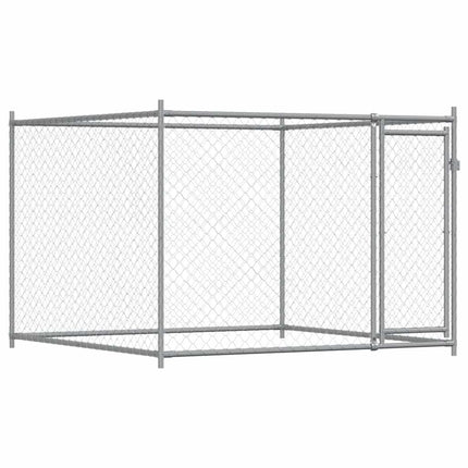 hundegård med låge 6x2x1,5 m galvaniseret stål grå
