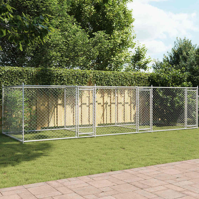 hundegård med låge 6x2x1,5 m galvaniseret stål grå