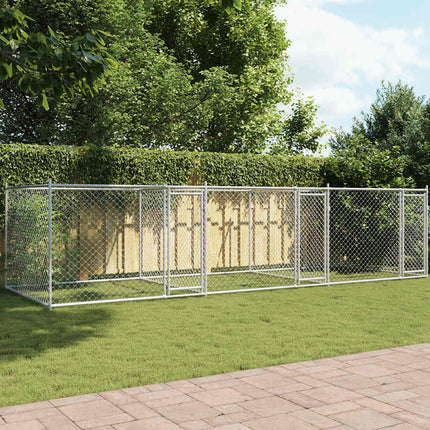 hundegård med låge 6x2x1,5 m galvaniseret stål grå