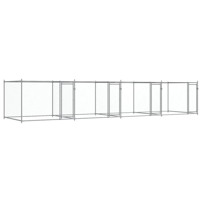 hundegård med låger 8x2x1,5 m galvaniseret stål grå