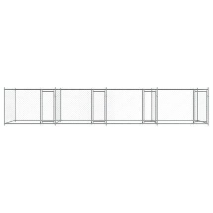 hundegård med låger 8x2x1,5 m galvaniseret stål grå