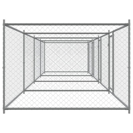 hundegård med låger 8x2x1,5 m galvaniseret stål grå