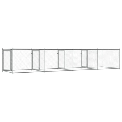 hundegård med låger 8x2x1,5 m galvaniseret stål grå