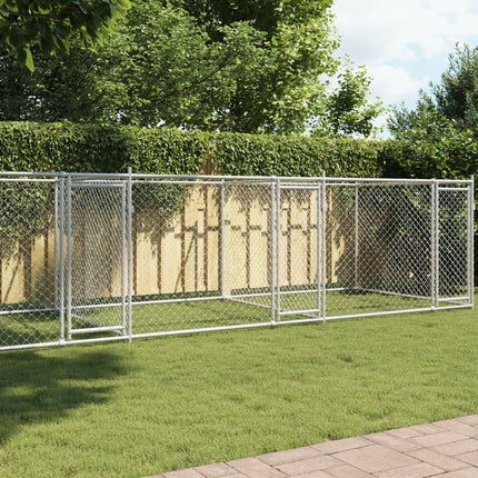 hundegård med låger 8x2x1,5 m galvaniseret stål grå