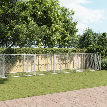 hundegård med låger 10x2x1,5 m galvaniseret stål grå