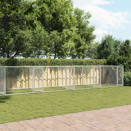 hundegård med låger 12x2x1,5 m galvaniseret stål grå