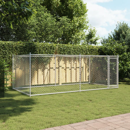 hundegård med låge 4x2x1,5 m galvaniseret stål grå