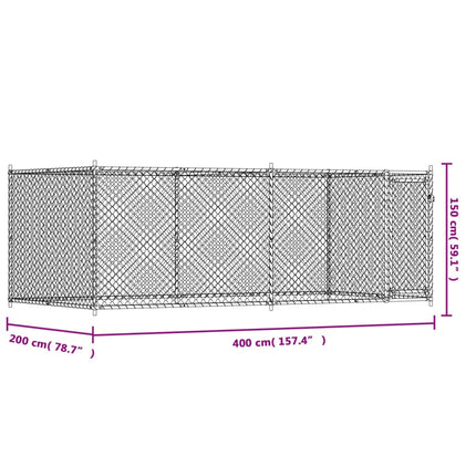 hundegård med låge 4x2x1,5 m galvaniseret stål grå