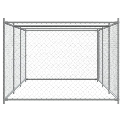 hundegård med låge 6x2x1,5 m galvaniseret stål grå