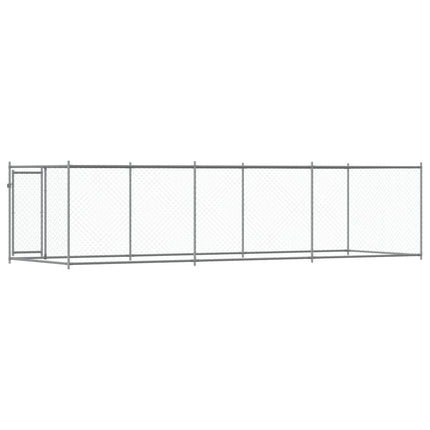 hundegård med låge 6x2x1,5 m galvaniseret stål grå