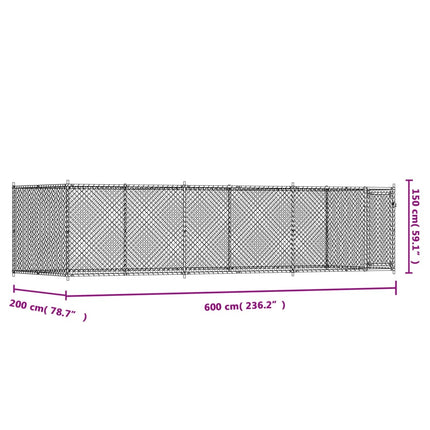 hundegård med låge 6x2x1,5 m galvaniseret stål grå