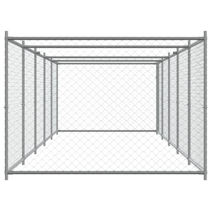hundegård med låge 10x2x1,5 m galvaniseret stål grå