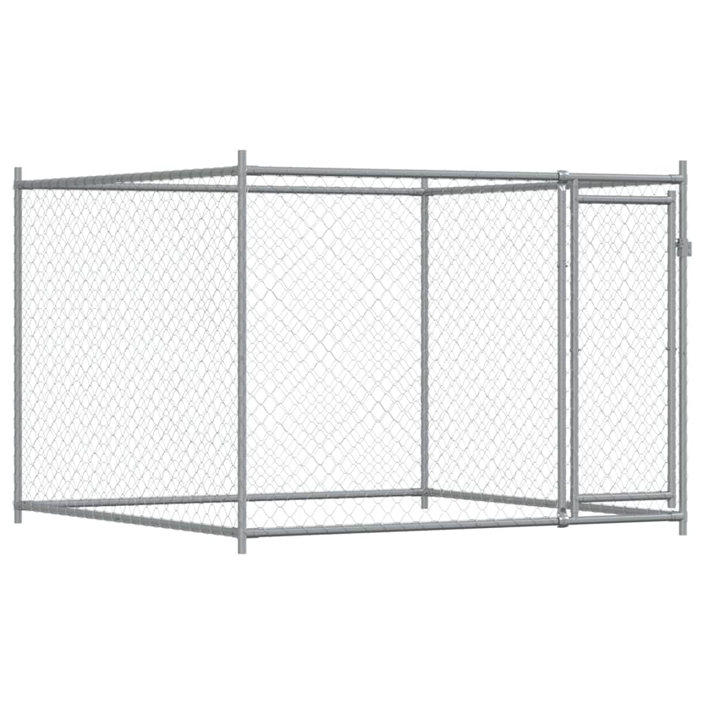hundegård med låge 10x2x1,5 m galvaniseret stål grå