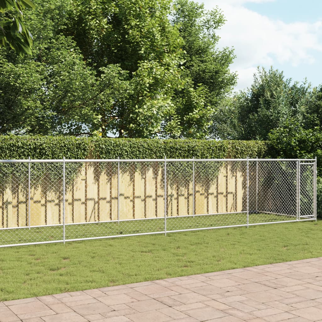 hundegård med låge 10x2x1,5 m galvaniseret stål grå