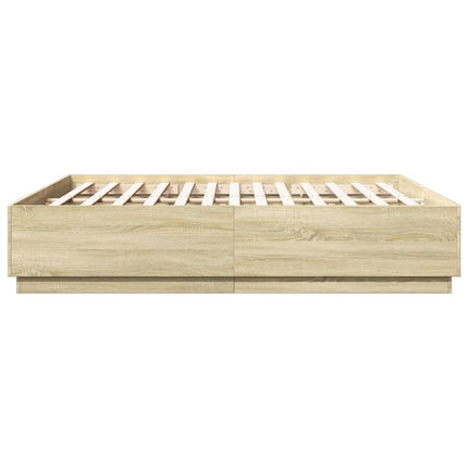 sengeramme med LED-lys 200x200 cm konstrueret træ sonoma-eg