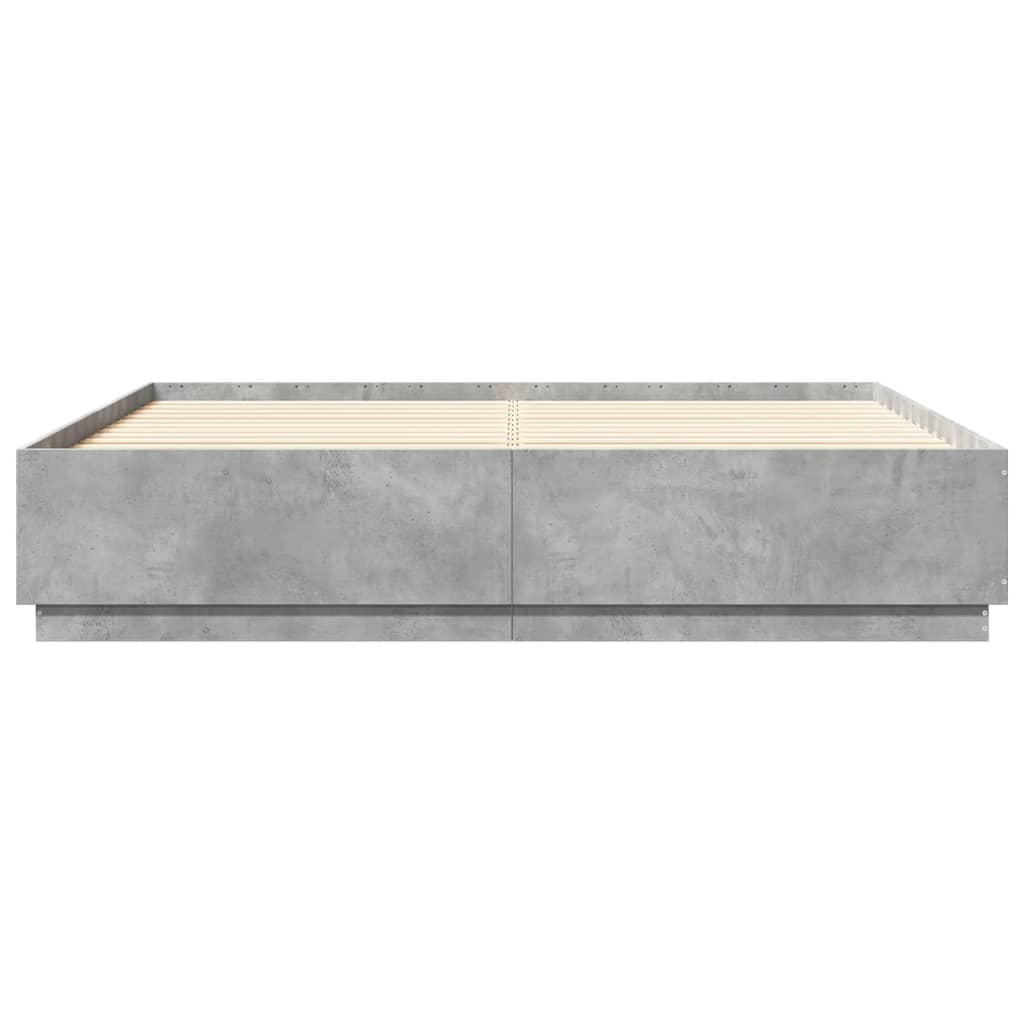 sengeramme med LED-lys 200x200 cm konstrueret træ betongrå