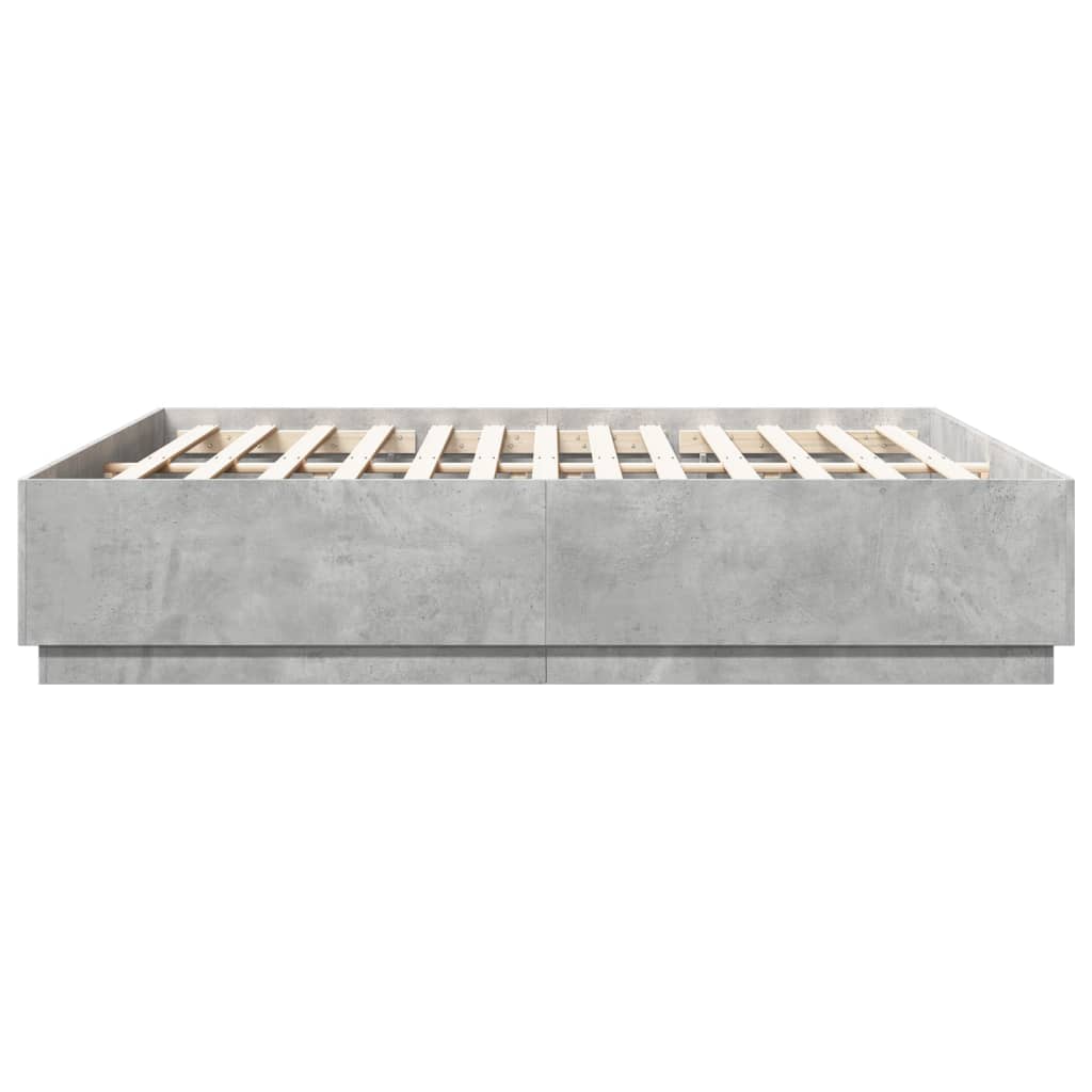 sengeramme med LED-lys 200x200 cm konstrueret træ betongrå