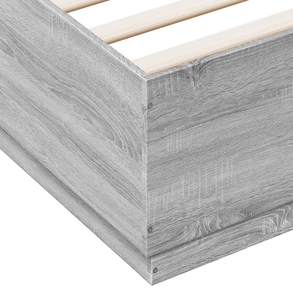 sengeramme med LED-lys 200x200 cm konstrueret træ grå sonoma-eg