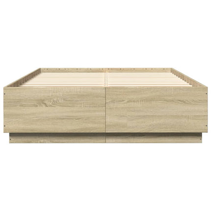 sengeramme med LED-lys 160x200 cm konstrueret træ sonoma-eg