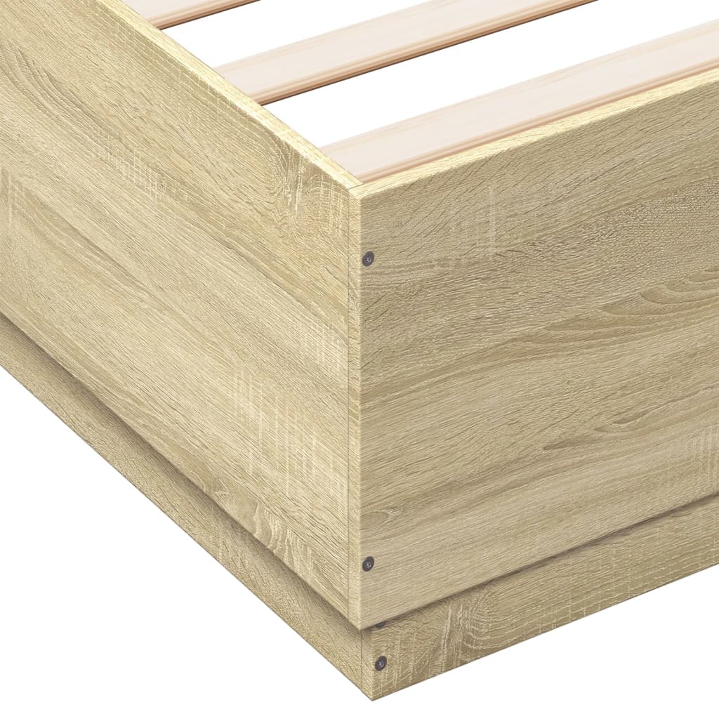 sengeramme med LED-lys 160x200 cm konstrueret træ sonoma-eg