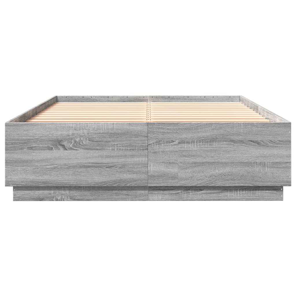 sengeramme med LED-lys 160x200 cm konstrueret træ grå sonoma-eg