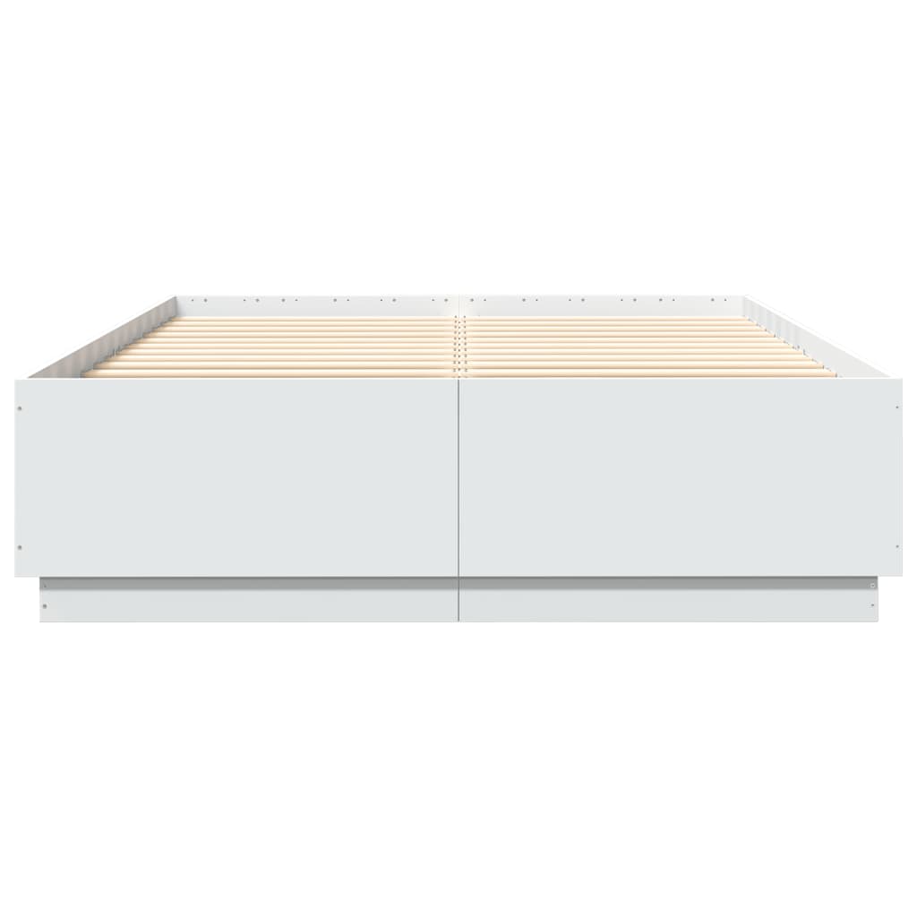 sengeramme med LED-lys 150x200 cm konstrueret træ hvid